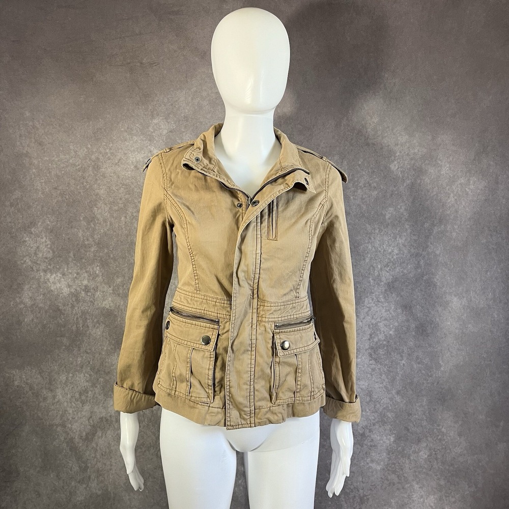 Free People Utility Jacket Womens 2 Tan Corduroy Cargo Military Plaid Lined